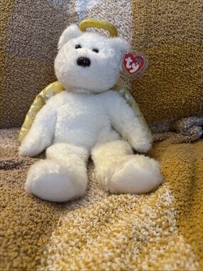 Ty White Angel Bear with Gold Wings and Halo